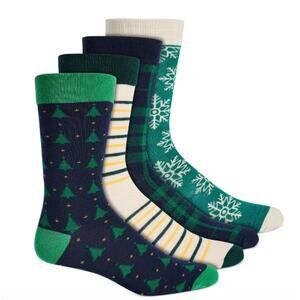 Club Room 4-Pair Mens Crew Socks - Christmas Patterns - Green/Blue - NWT